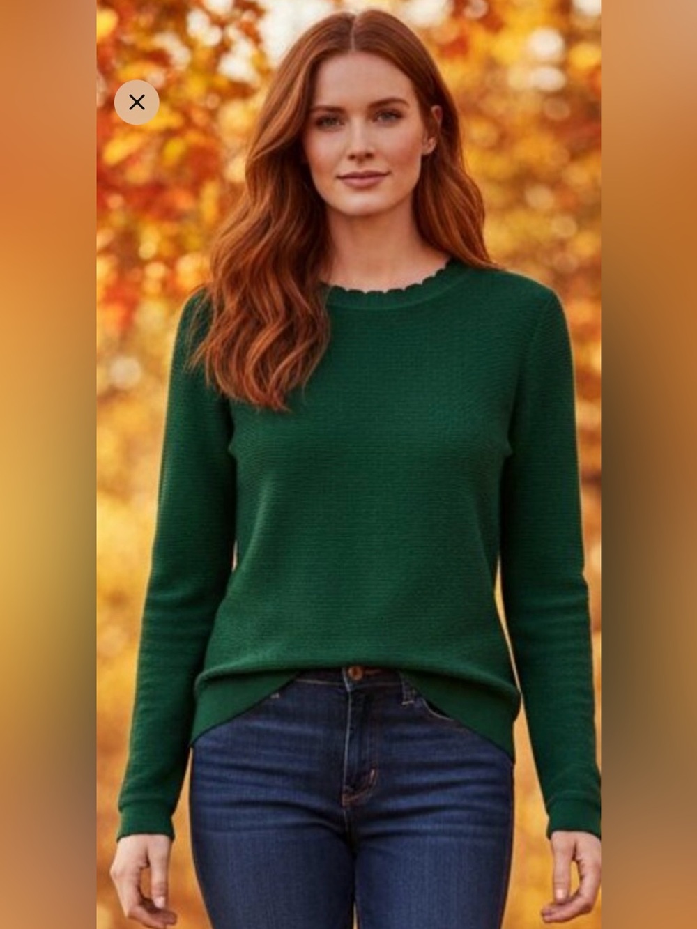 J. Crew Green Scallop Neck Long Sleeve Sweater L NWT